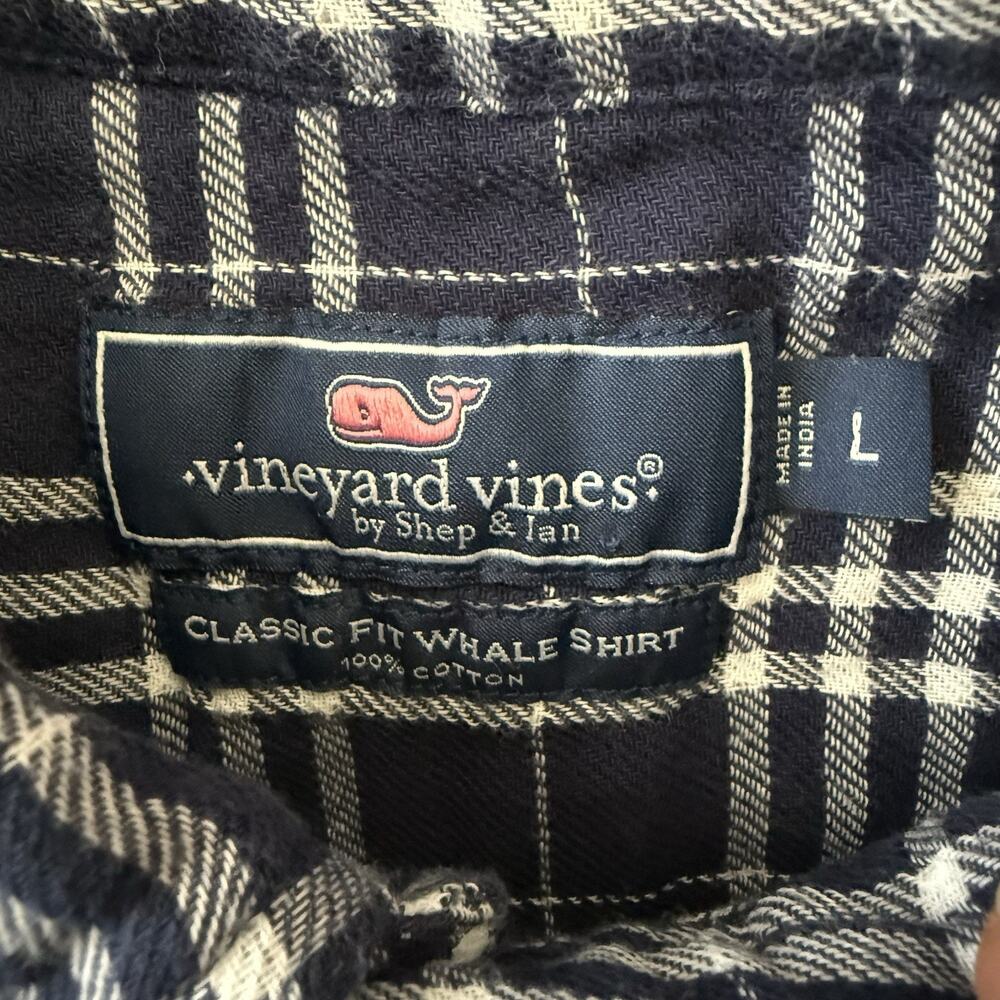 Vineyard Vines Whale Shirt Mens Large Blue Plaid Flannel Button Down Two-Layer - Picture 2 of 7